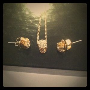 💀Mini skull studs and necklace set💀