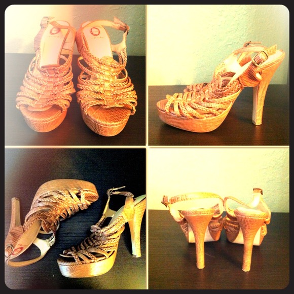 Brown faux reptile heels