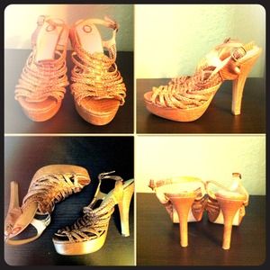 Brown faux reptile heels