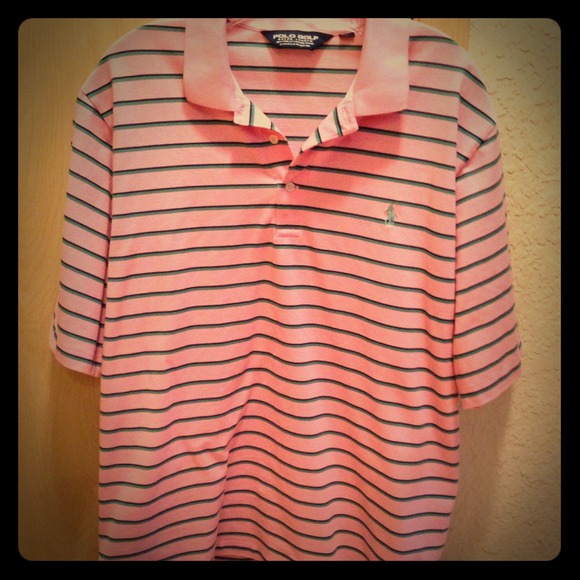 Ralph Lauren Men's Pink Striped Polo Golf- Size L
