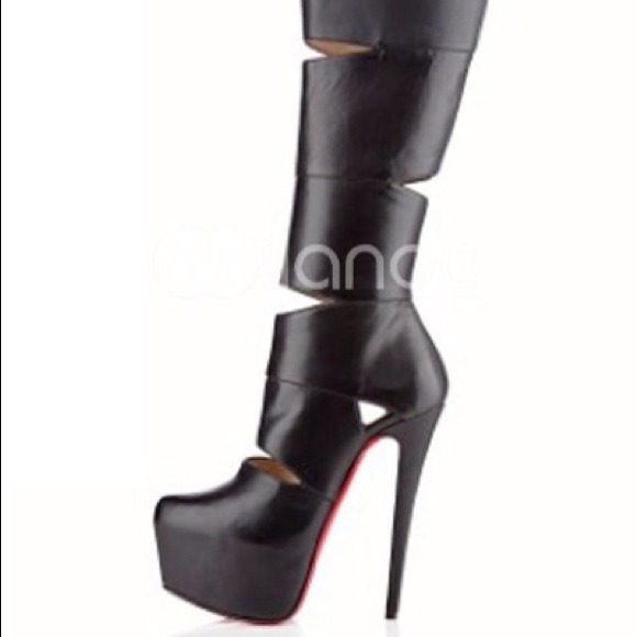 Cut out mid-calf Sheepskin high heel boots - Picture 1 of 3