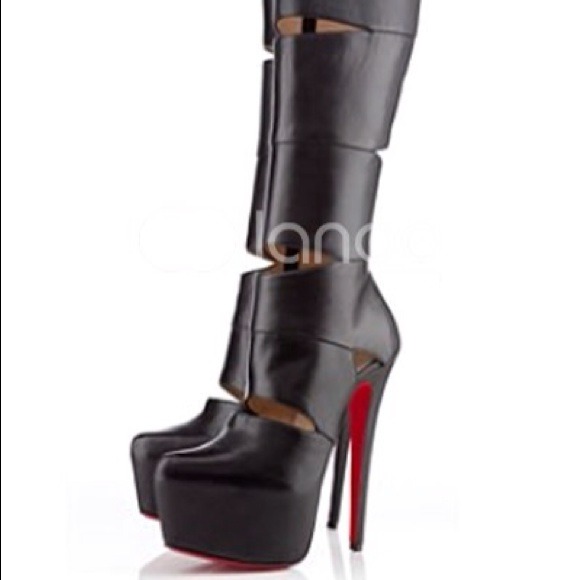 Cut out mid-calf Sheepskin high heel boots - Picture 2 of 3