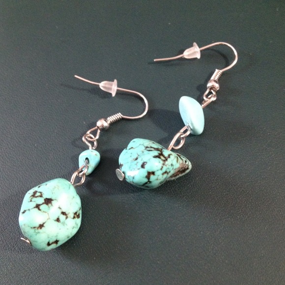 Real Turquoise stone dangle earrings