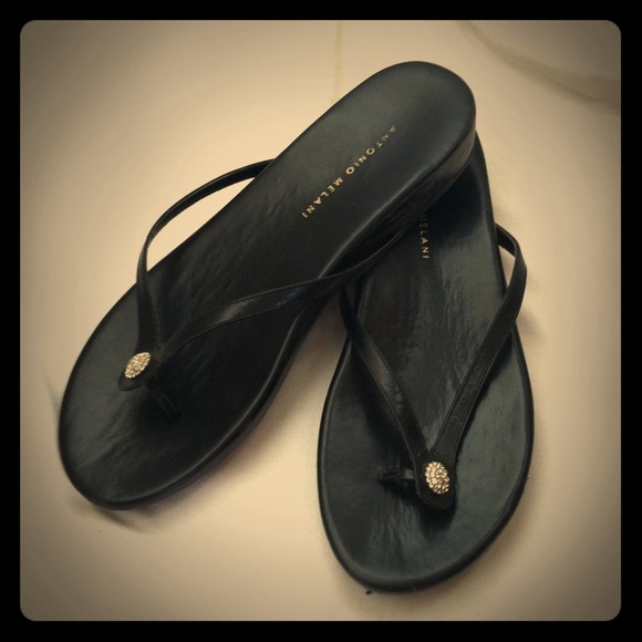 Black sandals, flat, hardly worn.