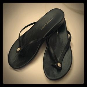 Black sandals, flat, hardly worn.