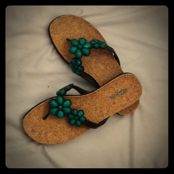 Kenneth Cole sandals, brown and green.