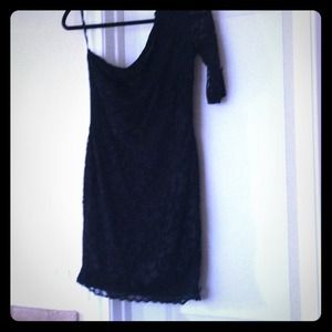 Short, black, lace cocktail dress.