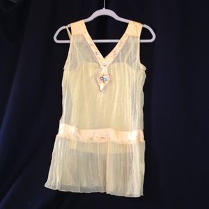 Bright yellow chiffon top 2 piece set