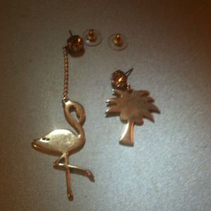 Betsey Johnson Flamingo and Palm Tree Earrings