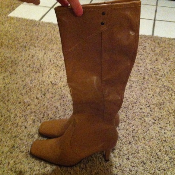 Camel knee high boots