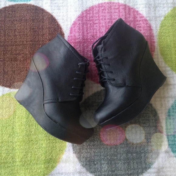 Black Laceup Wedge Booties