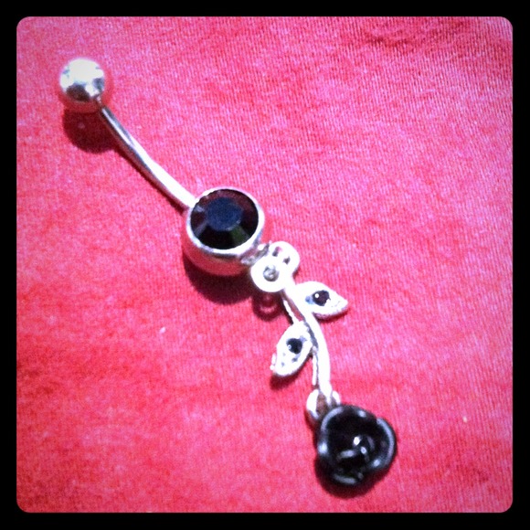 Black Rose Dangle Belly Ring