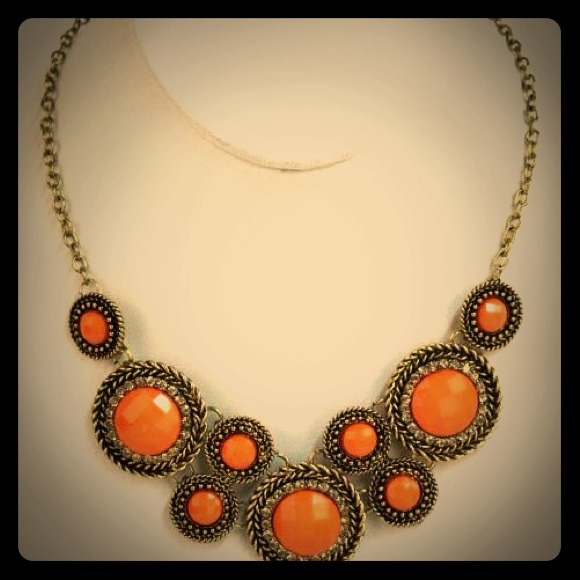 SOLD - Orange Bib Statement Necklace