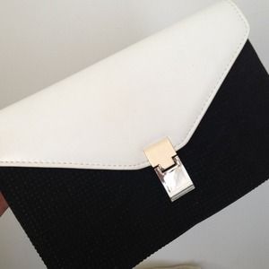 Black and white leather/suede clutch