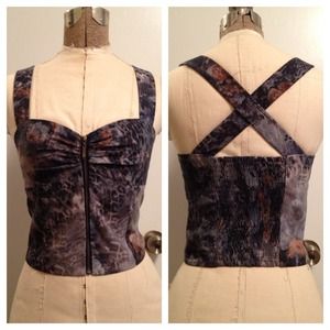 Lucca Couture Zip Front Criss Cross Strap Crop Top