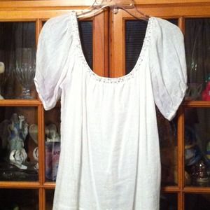 Very sheer white top with beading