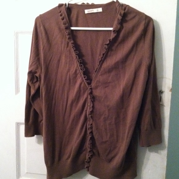 Brown Ruffle 3/4 sleeve cardigan XL