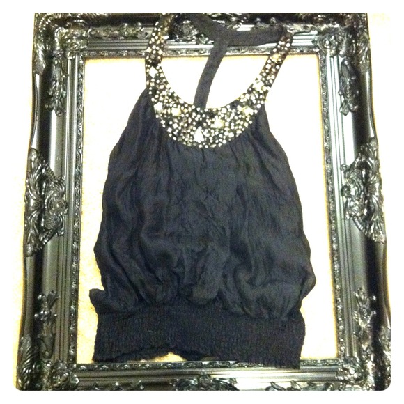 Just REDUCED Bebe black sparkly  100% silk  blouse
