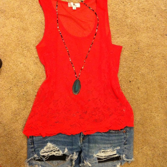 Coral Lace Tank top NWOT