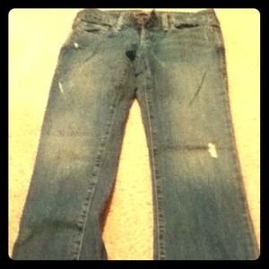 Old Navy boot-cut, ultra low waist jeans.