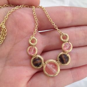 NWT Gold with pink beaded metal pendant necklace.
