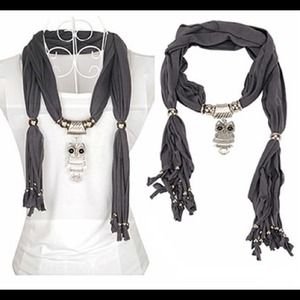 Brand New Gray Owl Scarf necklace