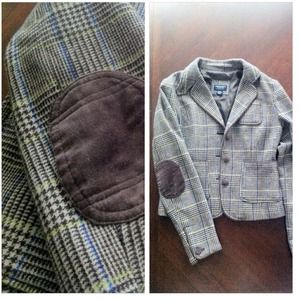 XS Brown Plaid Jacket with Suede Elbow Patches