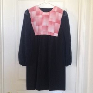 Black with red plaid shift dress.