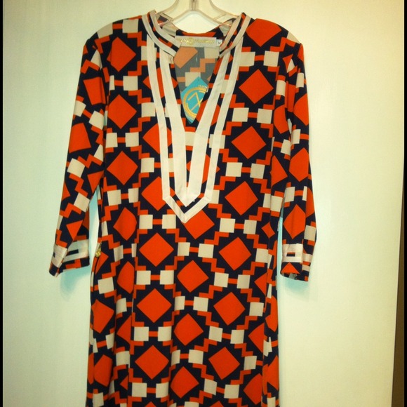 NWT orange and navy Tracy Negoshian Tunic Dress