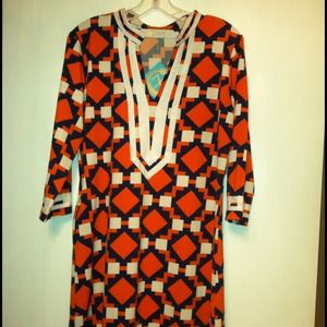 NWT orange and navy Tracy Negoshian Tunic Dress