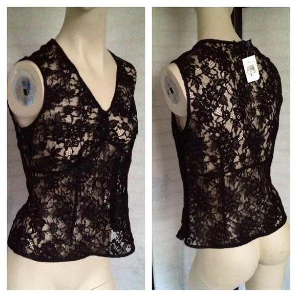 RESERVED NWT Ann Taylor Black Sheer Lace Top