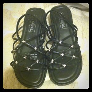 Black wedge heeled sandals