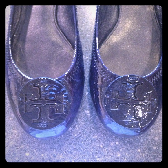 Navy Tory Burch Patent Leather Reva Flat