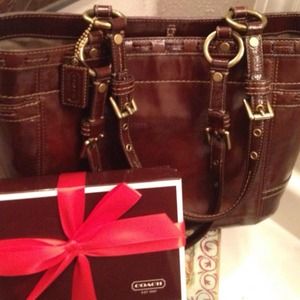 Authentic Chocolate Patent Leather Coach Handbag