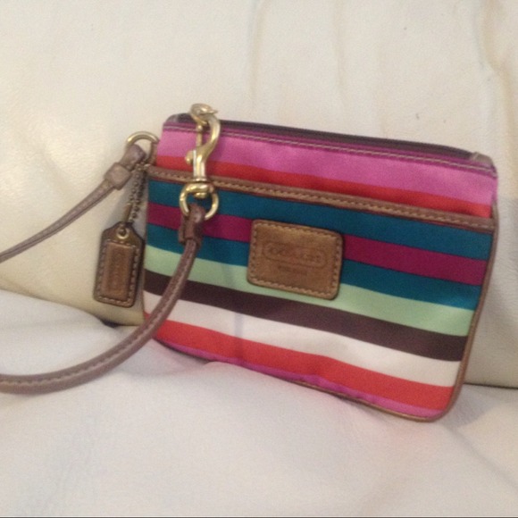 SOLD - Coach Poppy Legacy Stripe Wristlet