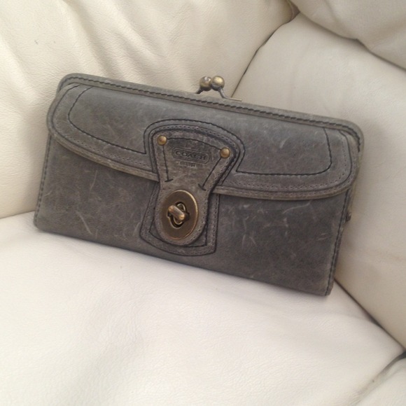 SOLD- Coach Legacy Stripe Gray Framed Kiss lock
