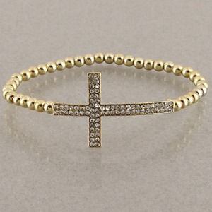 Gold side cross stretch bracelet