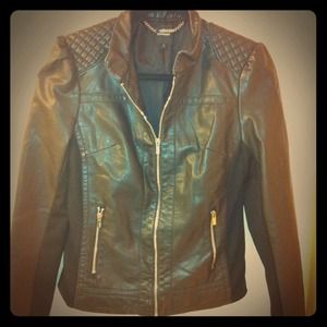 Black Express Leather Jacket: Medium