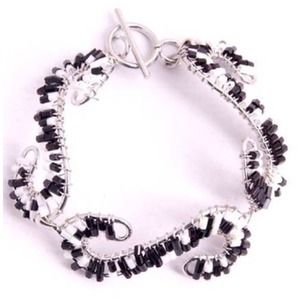 Multi Black & White "S" Swirl Wire Wrap Bracelet