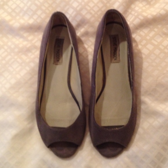 Grey Suede Peep Toe Steve Madden Wedge Pumps