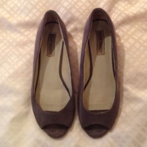 Grey Suede Peep Toe Steve Madden Wedge Pumps