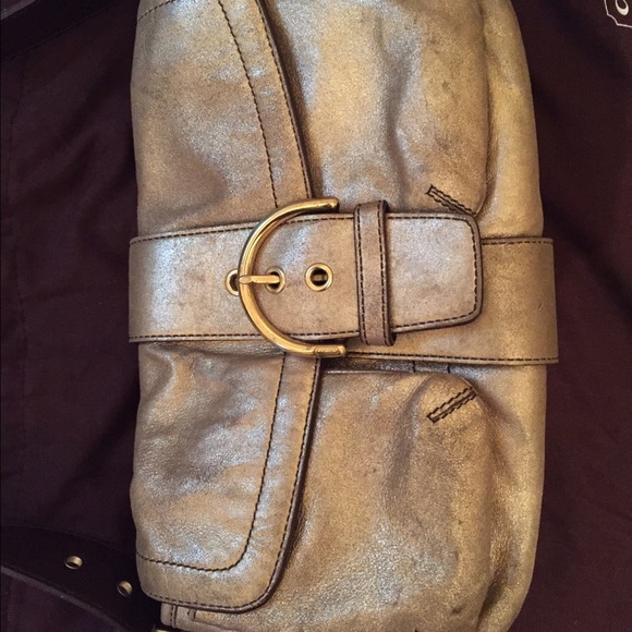 COACH gold metallic leather bag.
