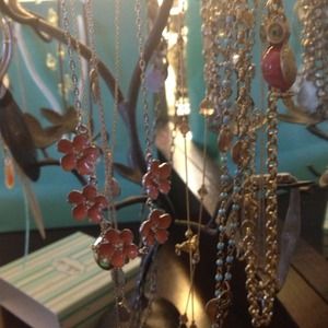 Coral flower silver necklace