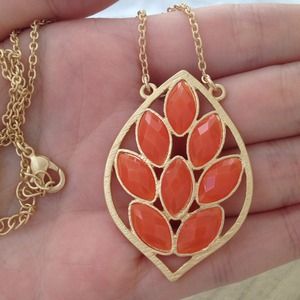 NWT Gold w/orange jewel teardrop pendant