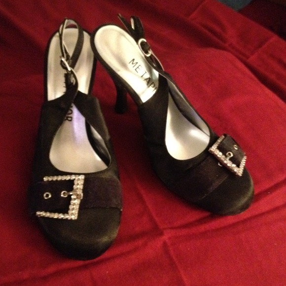 Silver buckle sling backs