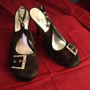 Silver buckle sling backs