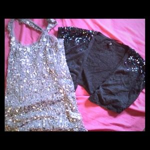 ❌RESERVED❌ 2 Sequin tops + silk tube top bundle