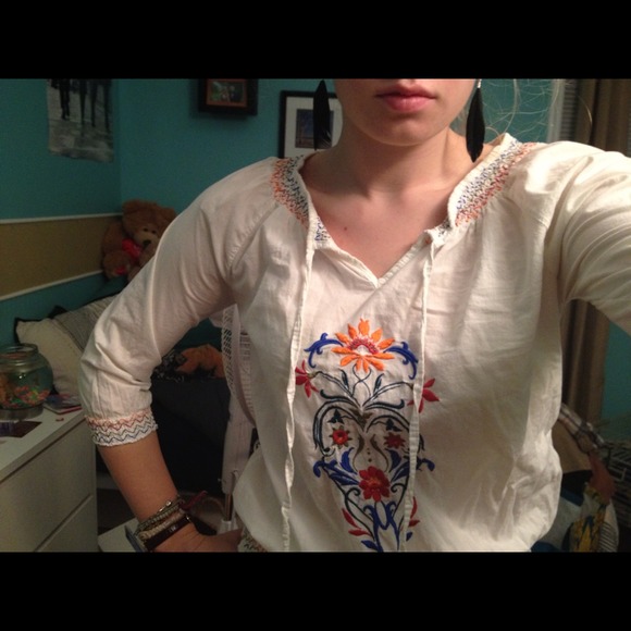 White top with colored embroidery