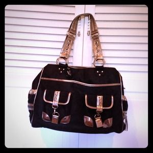 Suede and leather diaper bag