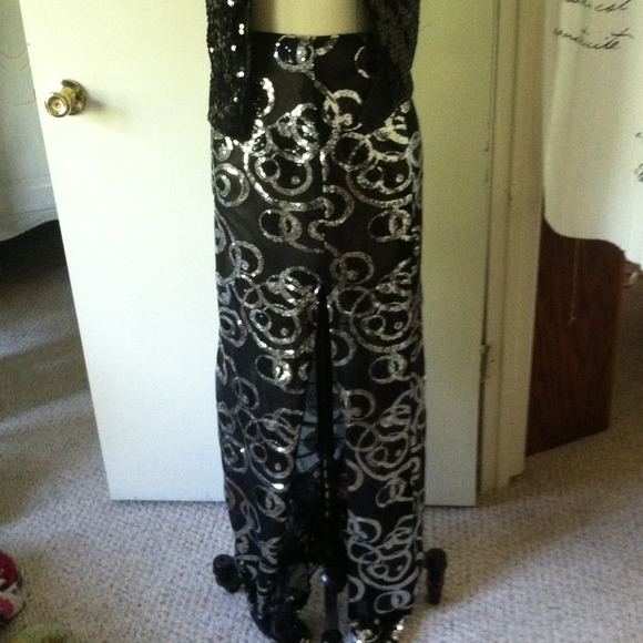Black and Silver Evening maxi full length skirt